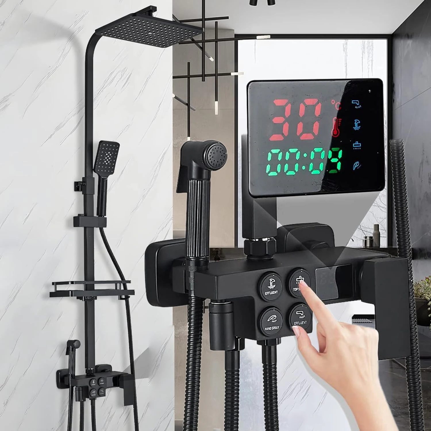 Heiß Kalt Digitale Badezimmer Dusche Set Qualität Messing Bad Wasserhahn Zubehör Regen Dusche Kopf Thermostat Bad Dusche System