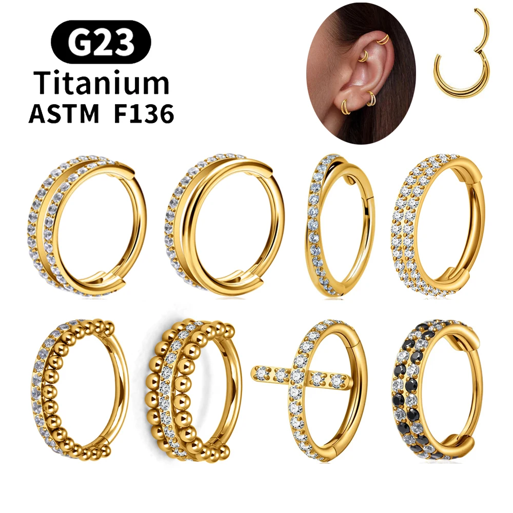 ASTM F136 Titan Klappbarer Segment-Knorpelring 16G CZ Septum Clicker Nasenringe Conch Tragus Helix Piercing Schmuck Image