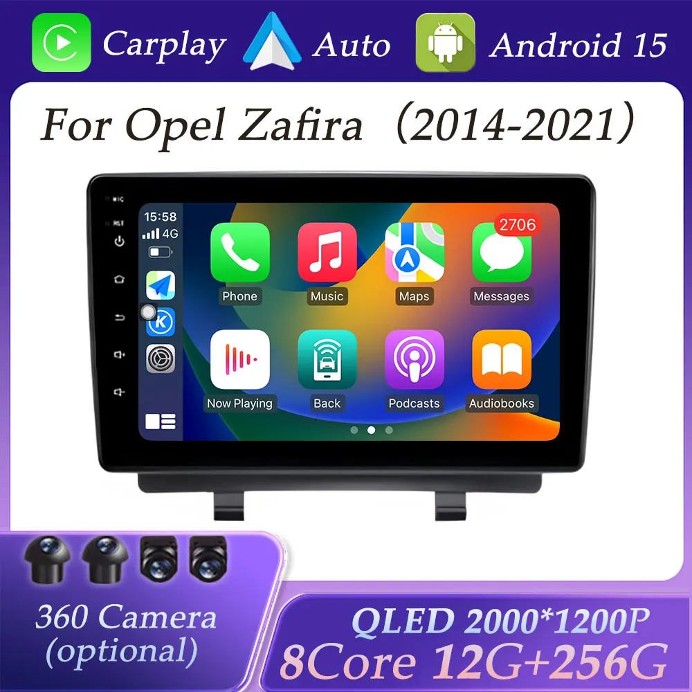 Geteilter Bildschirm für Opel Zafira 2014–2021 Autoradio Multimedia-Player GPS Navi DSP Stereo Android Auto Carplay QLED-Bildschirm WIFI Image