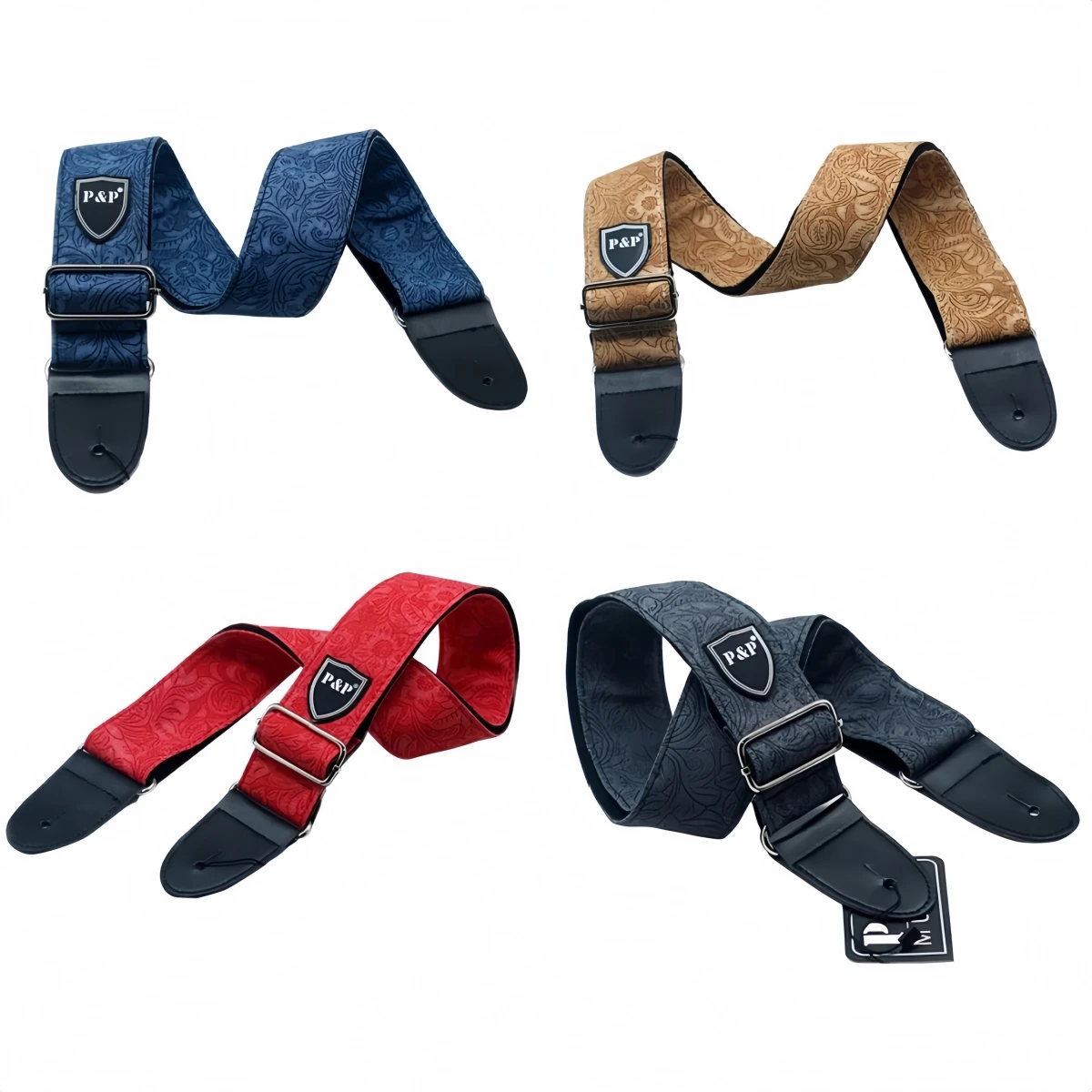 P&P Verdickter Denim-Baumwoll-Gitarrengurt, Verstellbarer Breiter Gurt für E-Gitarre, Bass, Ukulele, Bühnen- und Übungsgurt Image