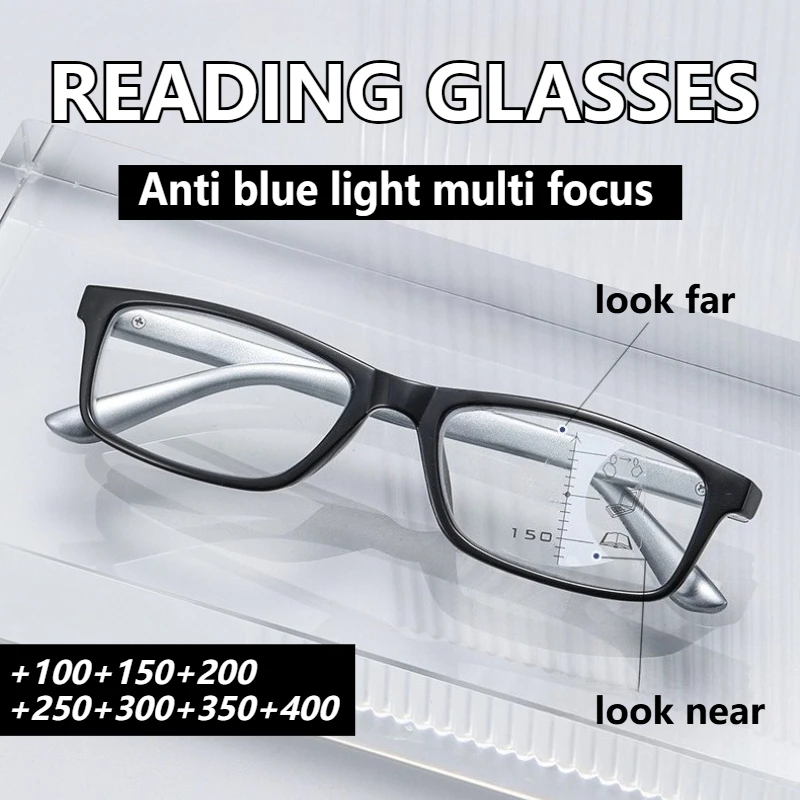 Modische progressive multifokale Lesebrille für Männer und Frauen, ultraleichte Anti-Blaulicht-Presbyopie-Brille + 100 bis + 400 Image