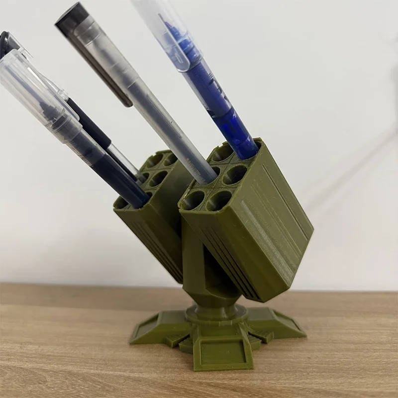 Stifthalter im Militärstil, Flugabwehrgeschütz-Design, olivgrün, Schreibtisch-Organizer mit mehreren Fächern, Geschenk für Büro-Enthusiasten Image