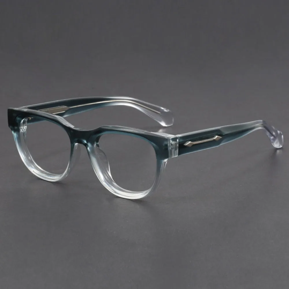 Retro Cat-Eye-Brille mit Farbverlauf in Blau-Grün für Damen und Herren, Acetatrahmen, klare Gläser, modische optische Brille, Vintage-Pfeilscharnier
