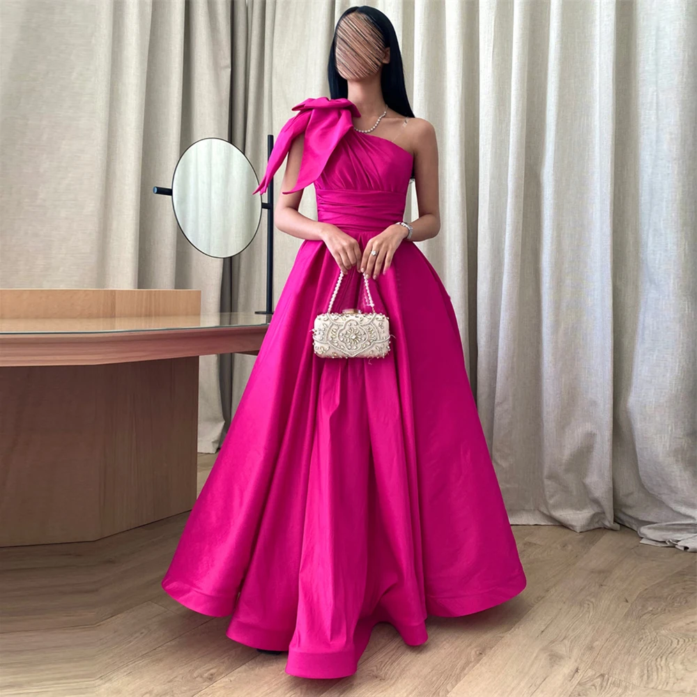 Mode eine Schulter Satin a-Linie Bogen formelle Gelegenheit Ballkleider boden lange Frauen Abend Party Kleider فساتين الس카رة Image
