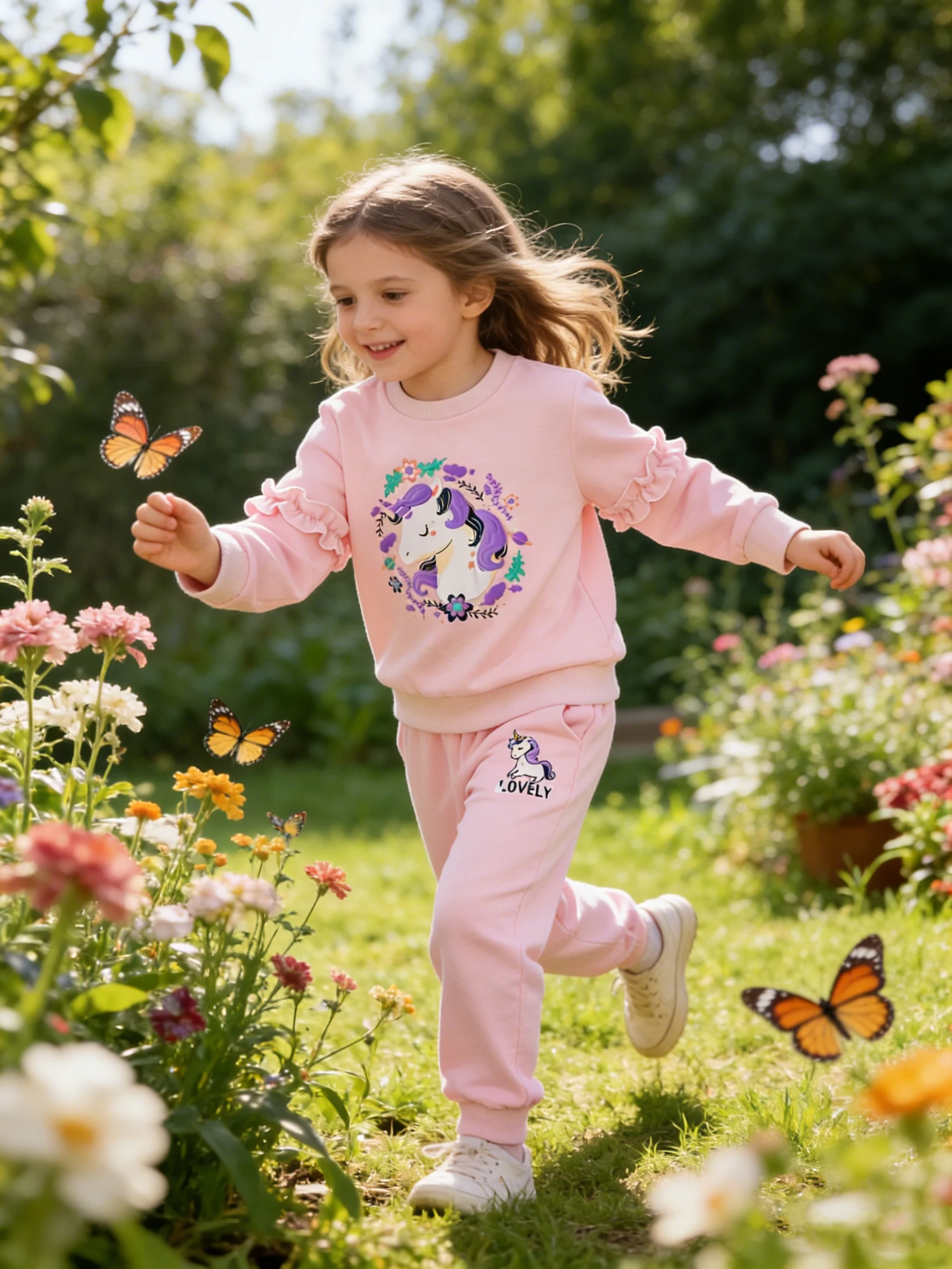 Frühling Herbst Neues Rosa Einhorn Sweatshirt-Set für Mädchen Kleinkinder-Kleidung Rosa Einhorn-Thema Modisches Kinder-Outfit Image