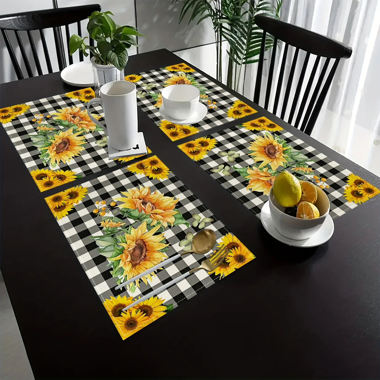 1-teiliges Set, Küchentischsets mit Sonnenblumen-Motiv für Frühling und Sommer, geeignet für Tischdecken im Wohnzimmer Image