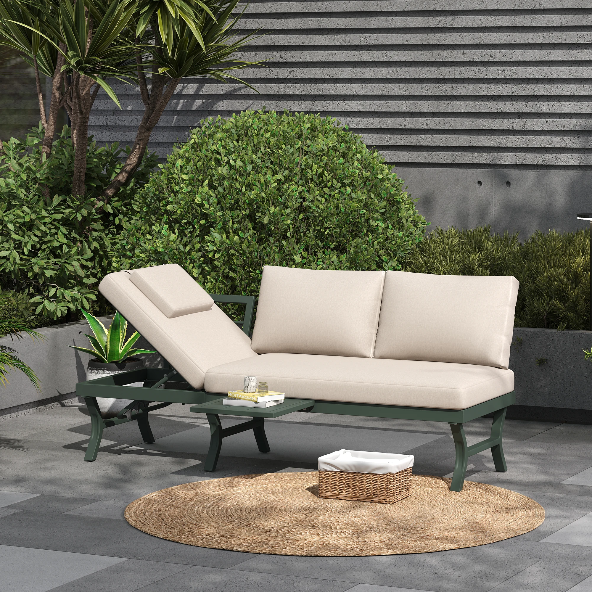 Gartenmöbel Set 3-Sitzer Sofa mit verstellbarer Rückenlehne 5-stufig bis 55° inkl. Tisch Outdoor Balkon Garten