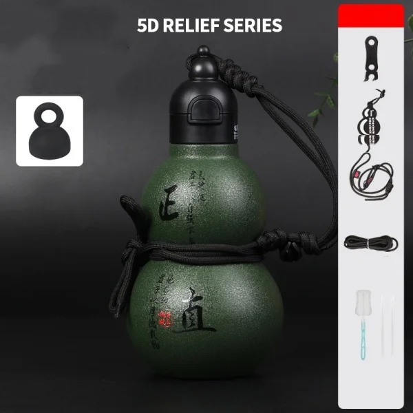 316 Edelstahl-Kürbisförmige Wasserflasche 580ml Isolierte Metallflasche mit Verstellbarem Riemen Auslaufsicher für Reisen/Sport/Radfahren Image