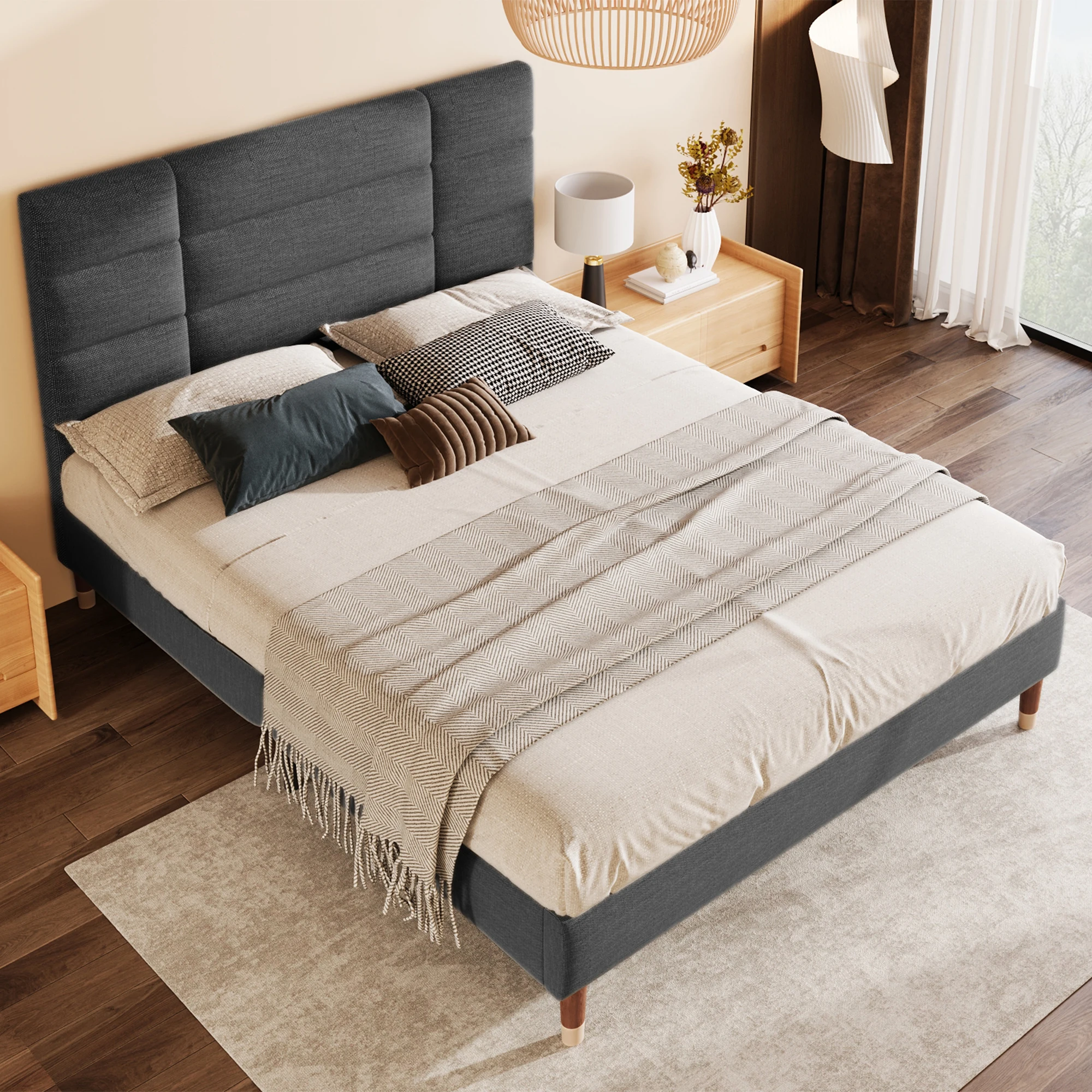 Polsterbett 140x200 Lattenrost Samt Grau Image