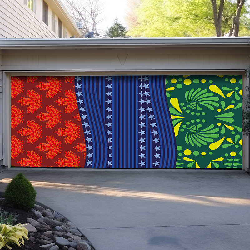 2026 Global Soccer Tournament Host Countries Canada Mosaic Maple Leaf USA Stars Stripes Mexico Folk Patterns Garage Door Banner Mural Outdoor House Yard Decor Fan Celebration Backdrop Large Sign