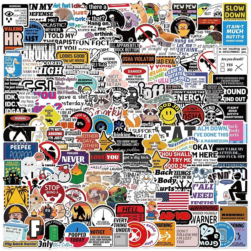 200 PCS Funny Holographic Stickers for Adults, Waterproof Vinyl Sarcastic Meme Decals for Laptop, Water Bottle, Phone, Kindle, Journal, Scrapbook, Bumper, Skateboard, Luggage, No Repeats