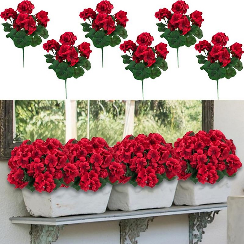 6 Bundles Artificial Geranium Flowers For Outdoors Geranium Flowers Outdoor Artificial Flowers UV Resistant Garden Plants Faux Flowers For Home Kitchen Table Centerpieces Patio Decor