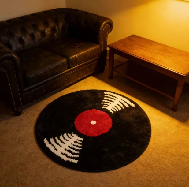 Retro Vinyl Record Pattern Carpet Circular Home Decoration Floor Mat Game Room Bedroom Living Room Kitchen Universal Carpet