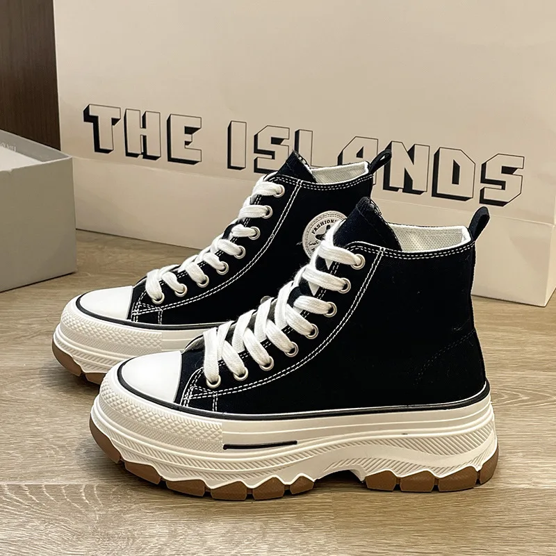 Nuove scarpe da ginnastica alte da donna stringate casual Plarform altezza scarpe di tela da uomo antiscivolo resistenti all'usura scarpe vulcanizzate femminili primaverili
