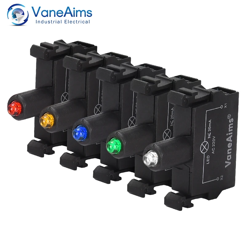 1 pz VaneAims LA36M Contatto Luce LED Rosso Verde Blu Giallo Bianco 12 V 24 V 36 V 48 V 110 V 220 V 380 V LA36M Interruttore a pulsante Accessorio