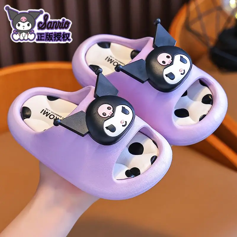 Nouvelles pantoufles d'été Kawaii Sanrio Kuromi pour filles, antidérapantes, à semelle épaisse, pour intérieur et salle de bain, style dessin animé, pour parents et enfants