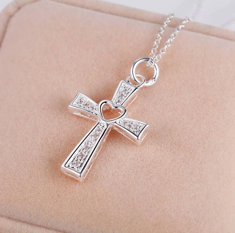 Nuova collana in argento sterling 925 cuore croce 5A zircone per le donne moda clavicola collane a catena regalo di gioielli per feste di nozze