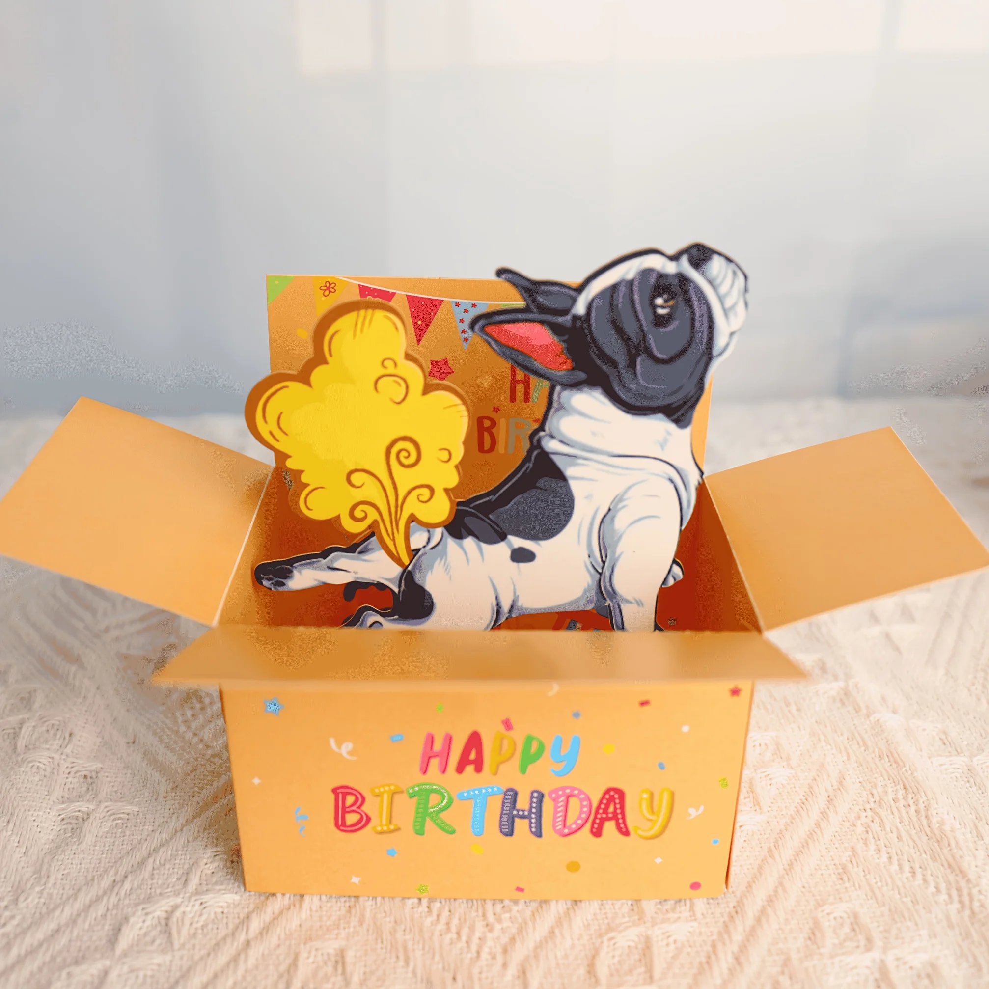 3D Pop-Up Geburtstagskarte mit französischer Bulldogge, lustiges Überraschungsgeschenk zum Geburtstag mit Umschlag und Notizkarte für Frauen, Männer, Mädchen, Jungen Image