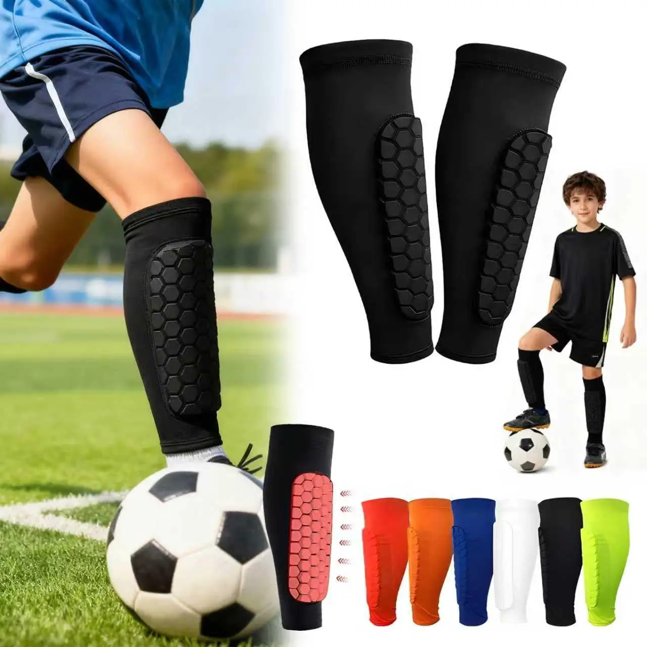 1 Stück Schienbeinschoner für Jungen, Fußball-Schienbeinschützer mit Wabenstruktur, Kompressionsstrümpfe für Jugendliche und Erwachsene, Unterstützung bei Schienbeinschmerzen, Baseball Image