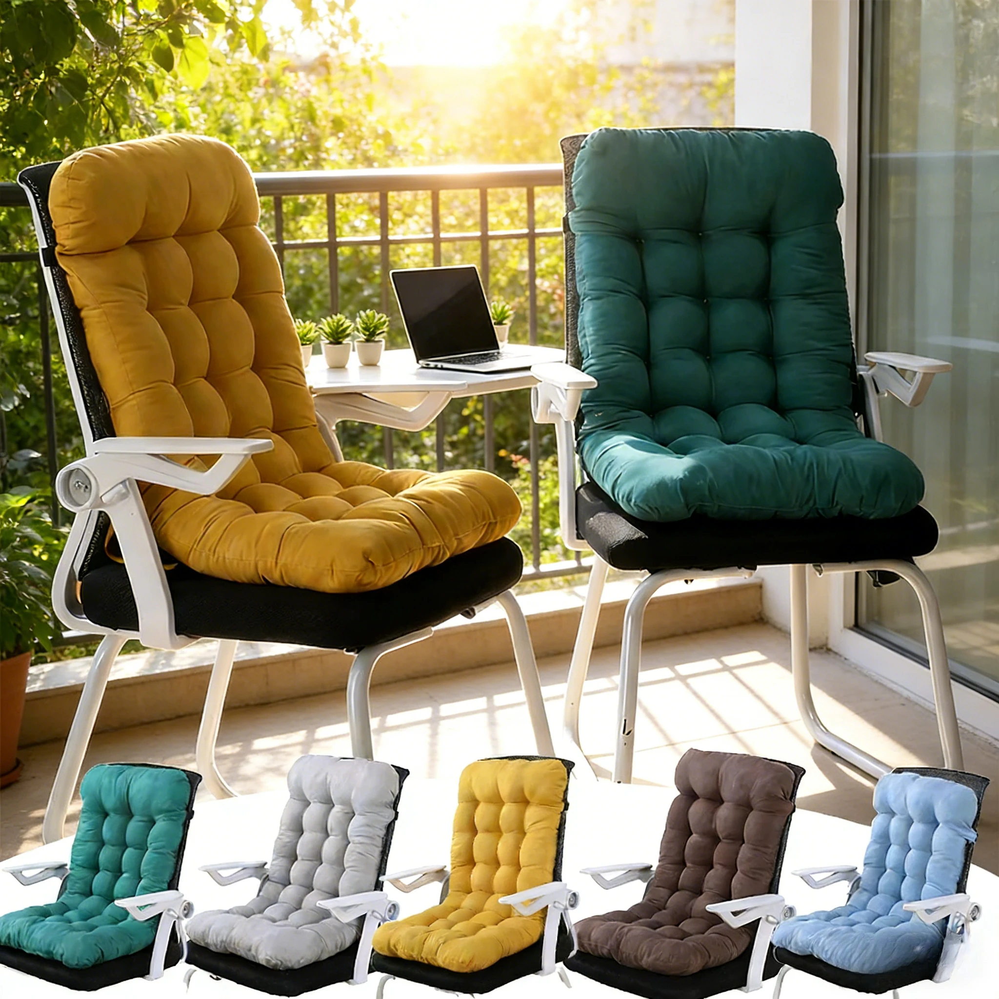 Ergonomisches Polyester-Sitzkissen, rutschfest, dick, waschbar, atmungsaktiv, langlebig, für Terrassen-, Camping- und Esszimmerstühle, einfarbig Image