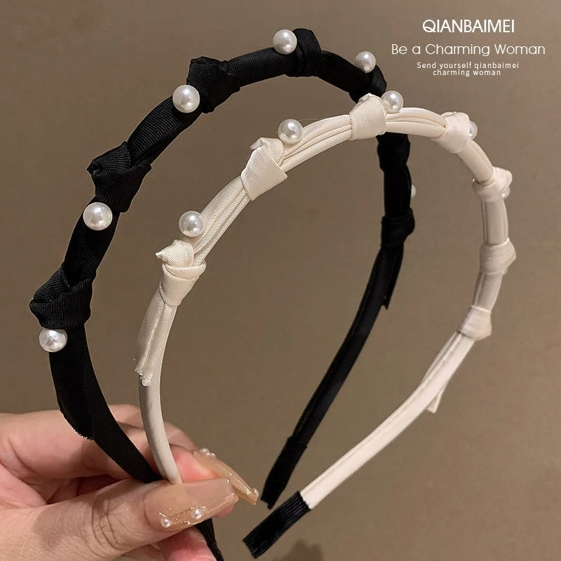 Elegantes Perlen-Stirnband im koreanischen Stil – Schleifenknoten-Design mit weichem Stoff, schick und minimalistisch für den täglichen Gebrauch. Haar-Accessoires für Damen Image