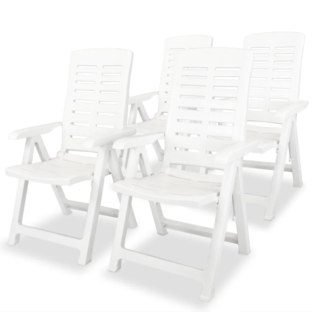 4er-Set verstellbare Gartenstühle aus weißem Kunststoff. Mehrteiliges Set, in mehreren Farben erhältlich, Strand- und Pool-Gartenstuhl für den Außenbereich