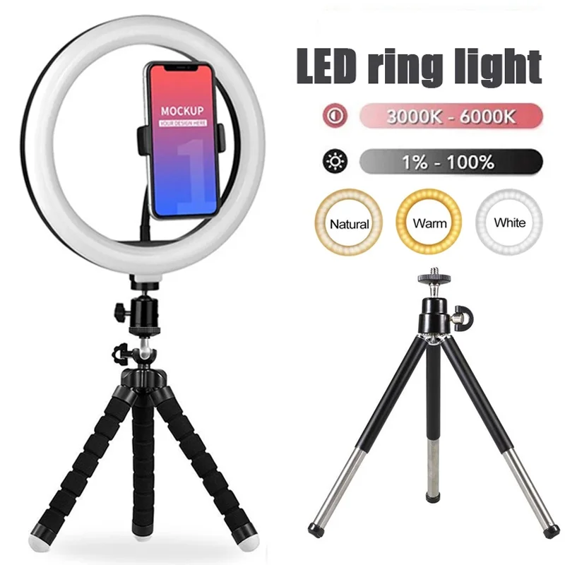 16/26/33CM LED-Ringlicht, fotografisches Selfie-Ringlicht mit flexiblem Stativhalter für Live-Video-Streaming, Studio-Fülllicht Image