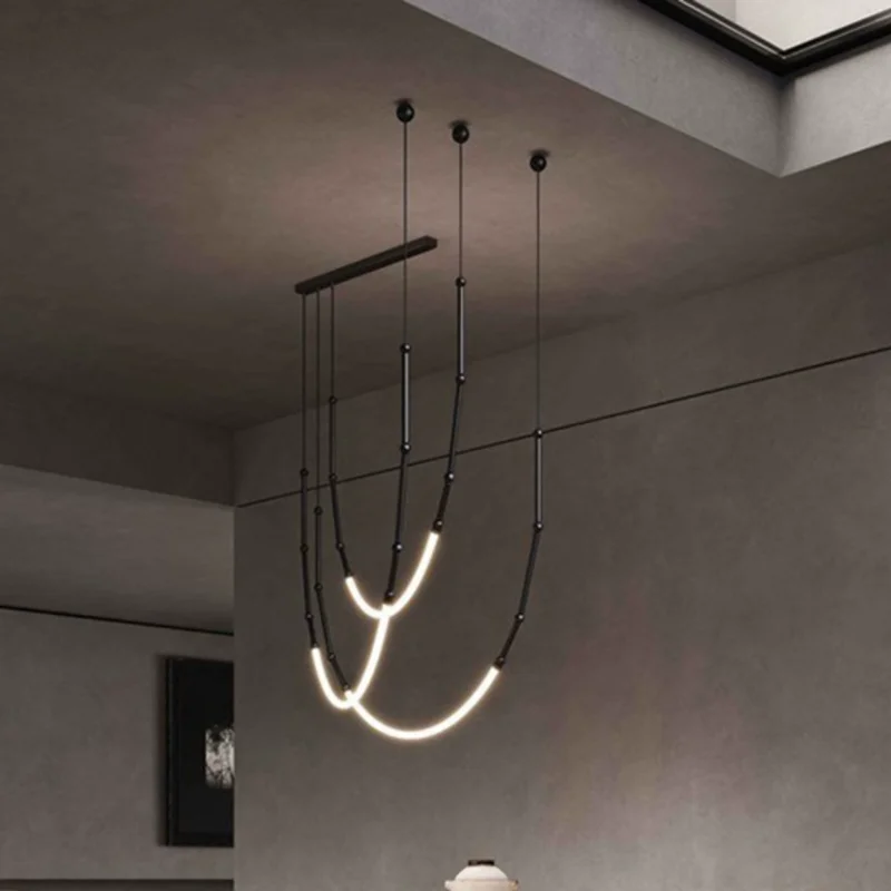 Moderne lineare Pendelleuchte, kreative skandinavische Pendelleuchte, LED-Art-Bar-Hängelampe, Heimdekoration, Treppen-Kronleuchter