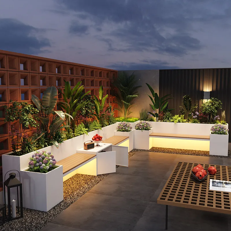 Nordischer Creme-Stil Gartenstuhl Modernes Design Eisen Freizeitbank Wartestuhl Blumentrog Gartenmöbel Jardin FYSS Image