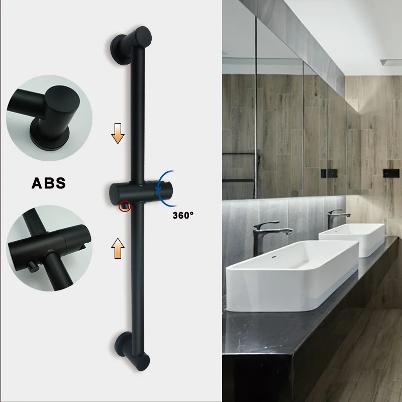 An der Wand montierte Duschstange mit schwarzer Beschichtung, 3-Funktions-Spray-Handbrause, Edelstahlschlauch, verstellbare Badezimmer-Schiebestange