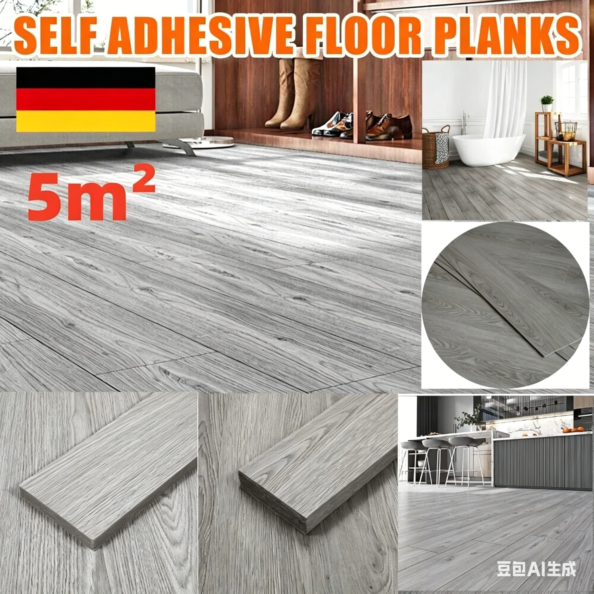 36 Stück/5,0 m² hellgrauer Bodenbelag mit Holzeffekt, selbstklebende Bodenplatten, PVC-Bodenplankenfliesen, Bodenbelag für den Wohnbereich