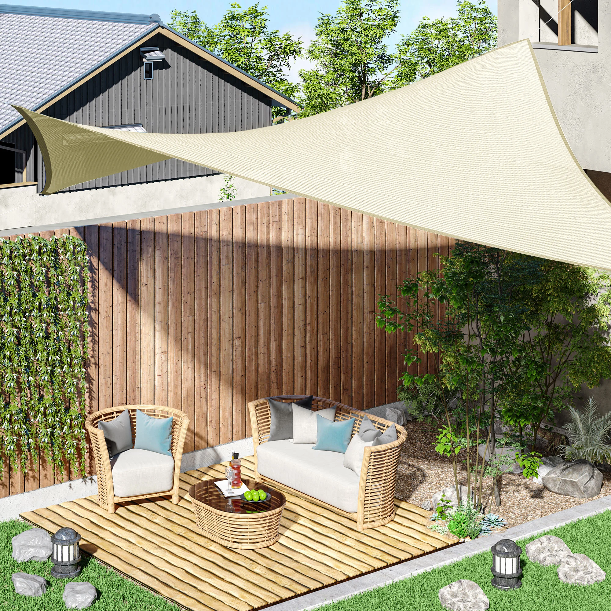 Rechteckiges Sonnensegel 3x4 m, Outdoor-Sonnenschutz mit UV-Schutz aus atmungsaktivem HDPE mit Befestigungsseilen Image