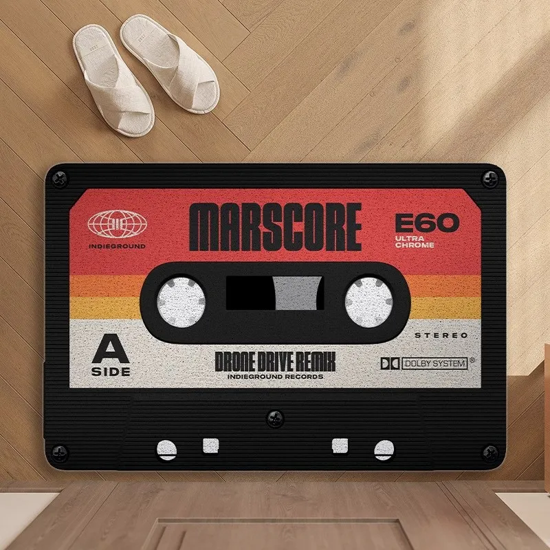 Home Floor Mat Retro Cassette Tape Bedroom Bathroom Kitchen Dirt Resistant Easy To Decorate Home Floor Mat Adjustable Floor Mat