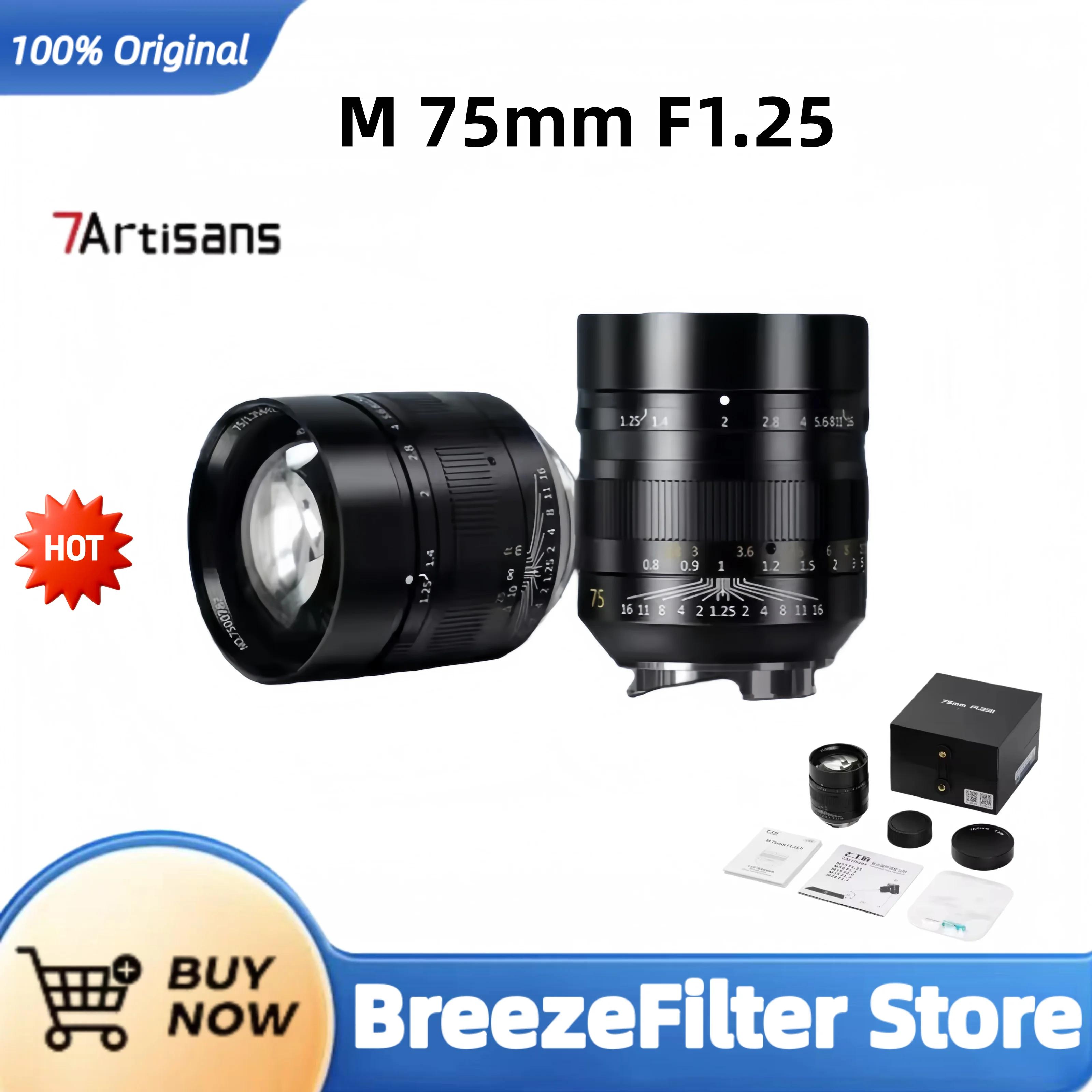 7Artisans 75mm F1.25 II Vollformat-Objektiv mit manuellem Fokus für Leica M-Mount Image