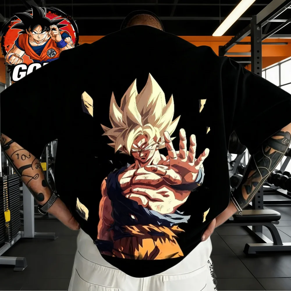 2026 Sommer Dragon Ball Super Saiyan Goku Oversized T-Shirt Hochwertig 100% Baumwolle Bedruckt Retro Anime Streetwear für Männer Frauen Image