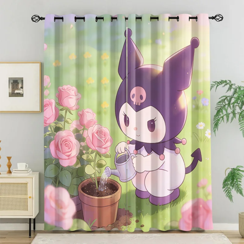 2 Stück Sanrio Kuromi Regenbogen-Vorhänge für Schlafzimmer, Niedliche Cartoon-Verdunkelungsvorhänge für Kinderzimmer-Dekoration Image