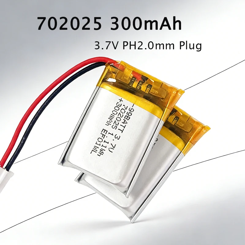 3,7 V Li Po Akku 702025 300 mAh Lithium-Polymer-Batterien für Bluetooth-Kopfhörer, Luftreiniger, Kartenlautsprecher, kabellose Maus, MP4 Image