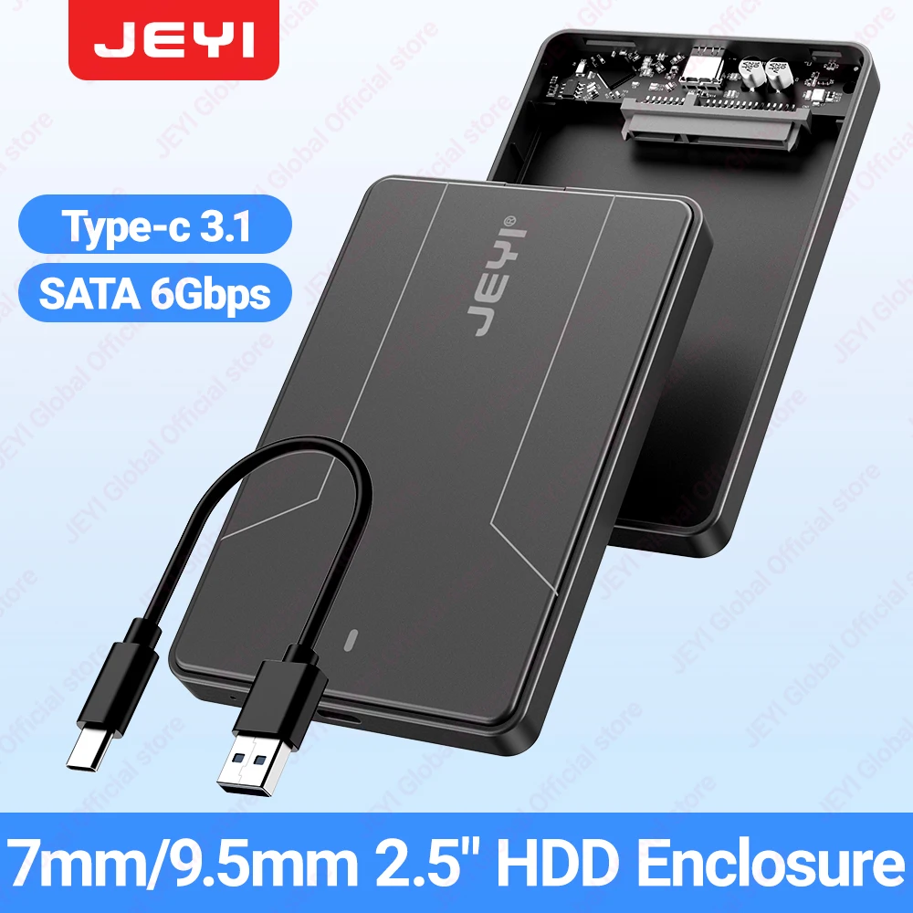 JEYI 2,5 Zoll externes Festplattengehäuse Typ C 3.1 auf SATA III für 7 mm und 9,5 mm SATA HDD SSD Werkzeug kostenlos [UASP-Unterstützt] Image