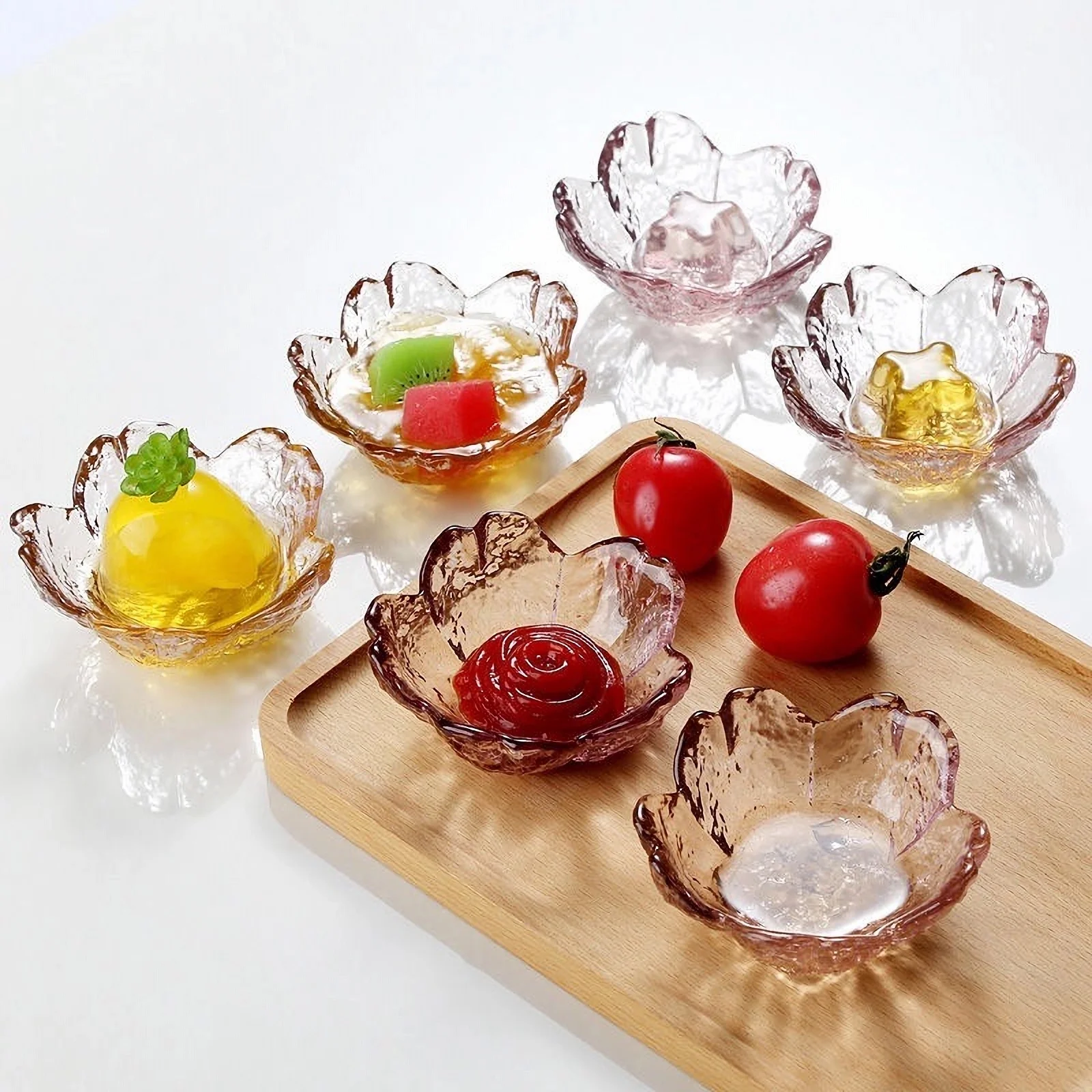 Rosafarbene Glasschalen im Set von 3/6, kleine Dip-Schalen, Saucenbeller – japanische Sakura-Blume, Kirschblüten-förmige Schüssel für Dessert Image