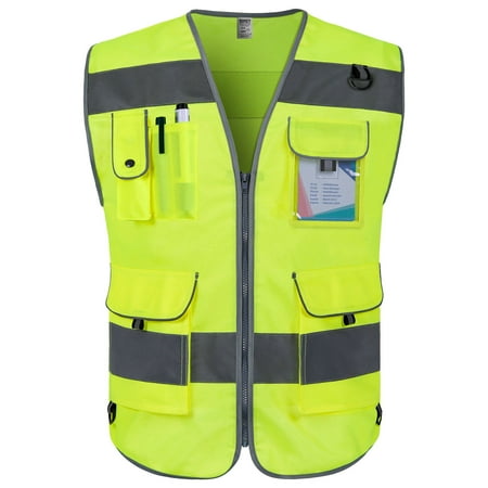 TCCFCCT High Visibility Safety Vest for Men Women 9 Pockets Hi Vis Reflective Vest for Safety Work Vest with Reflective Strips Meets ANSI/ISEA Standards (Yellow 5X-Large)