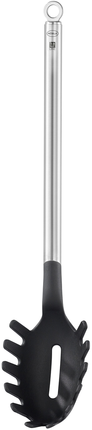 Spaghettizange RÖSLE, silber (silberfarben, schwarz), B:6,5cm H:6,5cm L:31cm, Edelstahl 18/10, Kunststoff, Küchenzangen, Spaghettiheber mit Aufhängeöse, spülmaschinengeeignet Image