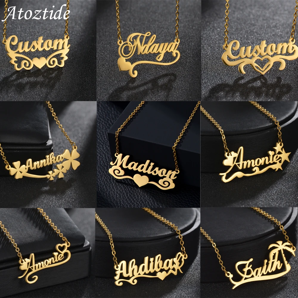 Atoztide Nuove collane con nome personalizzato Moda personalizzata Decorazione inferiore in acciaio inossidabile Ciondolo Lettera a cuore per gioielli da donna