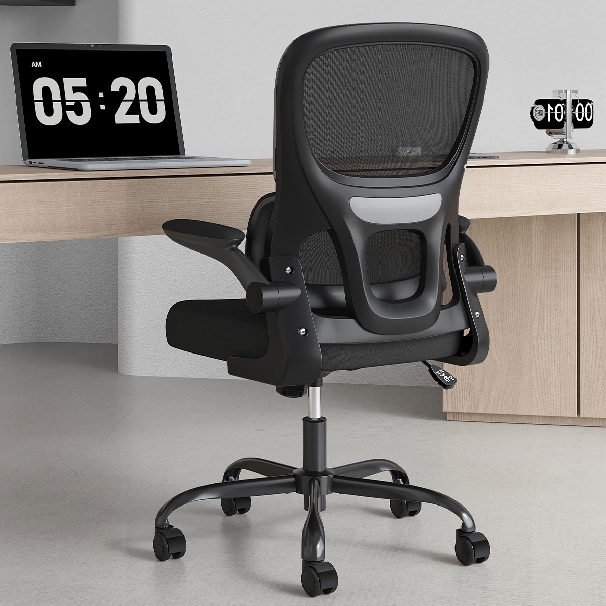 Office Chair, Mesh Ergonomic Office Chair with Lumbar Support, Comfy Computer Desk Chair with Flip Armrest Rolling Wheels