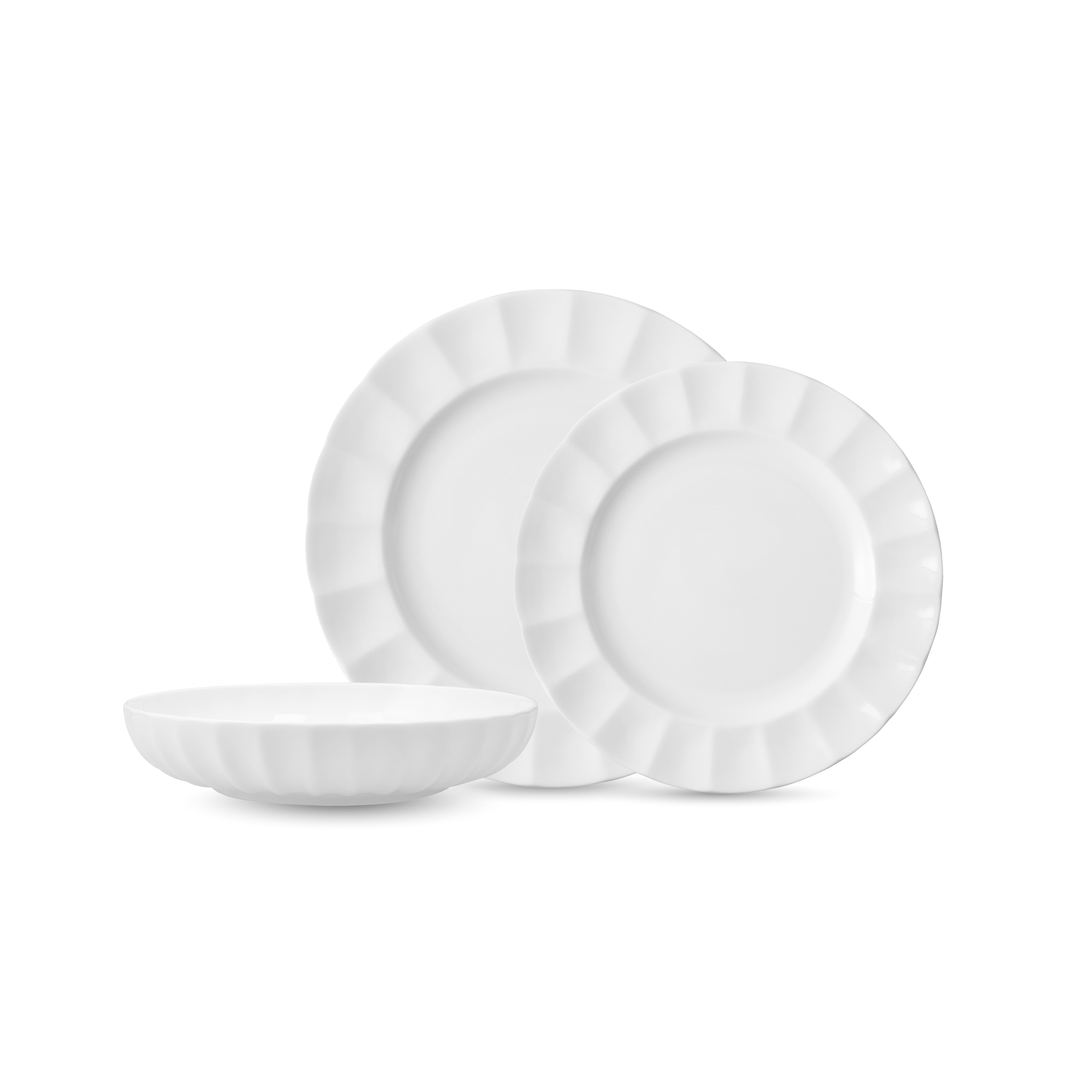 Fortessa Bloom Bone China, 12 Piece Dinnerware Set (Service for 4), White - 16 Piece Dinnerware Set