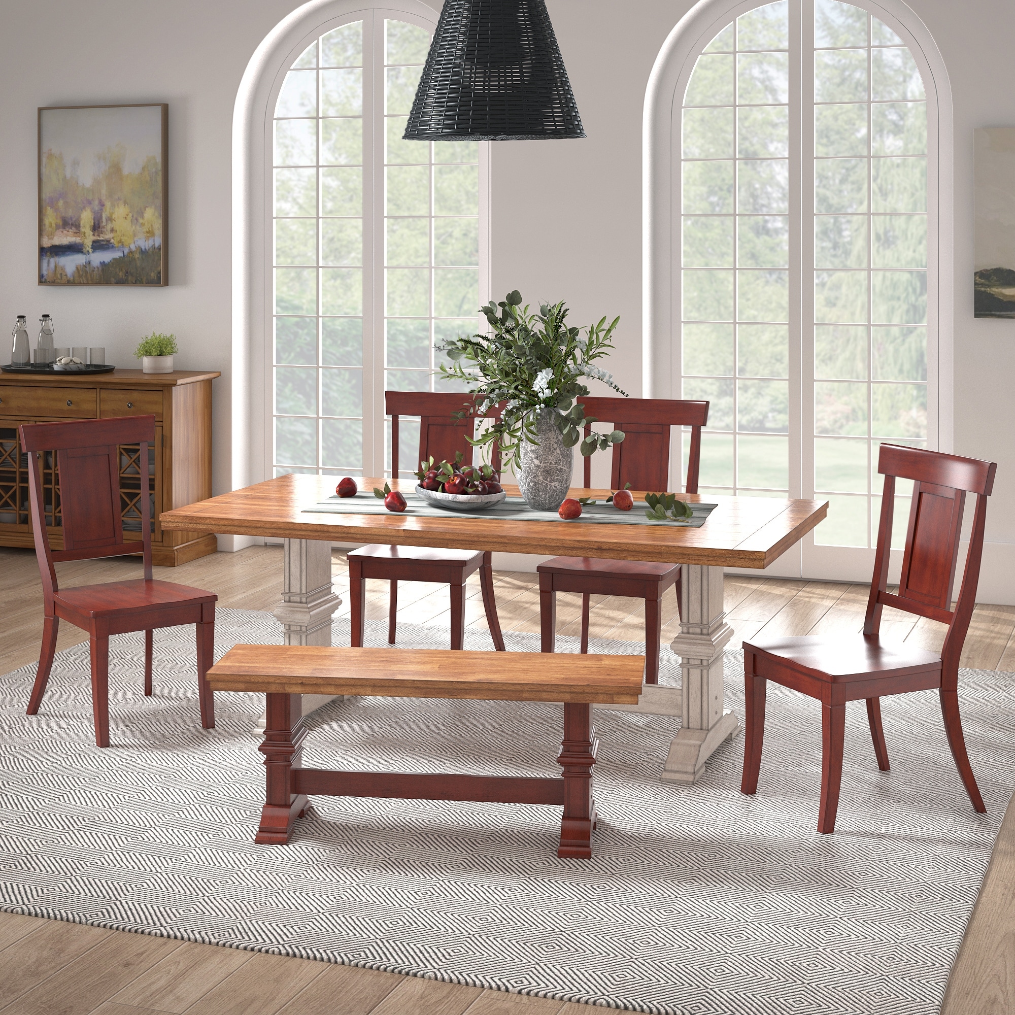 Ronda 78.7" Rectangular Solid Wood Top Dining Set with Panel Back Chairs