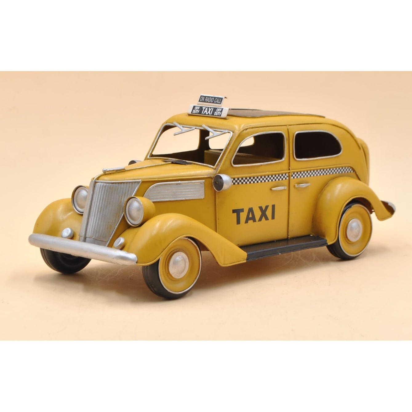 Iron Retro Vintage Metal Car Model Classic Metal Craft Yellow Taxi Model Decor