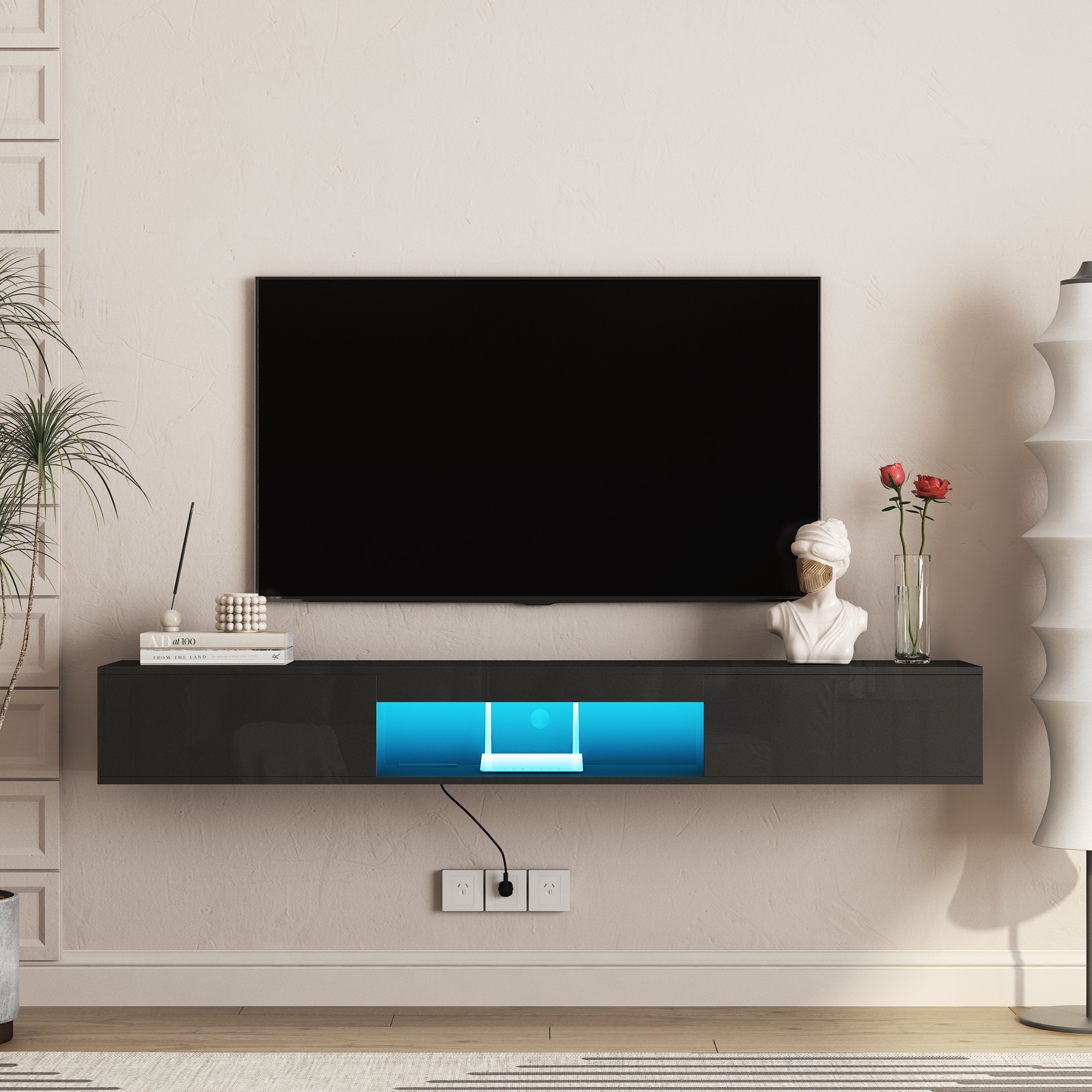 Floating TV Stand Wall Mounted with 16 Color LEDs,69" Modern TV Stand, Floating TV Cabinet Entertainment Center for 55 60 65"TV