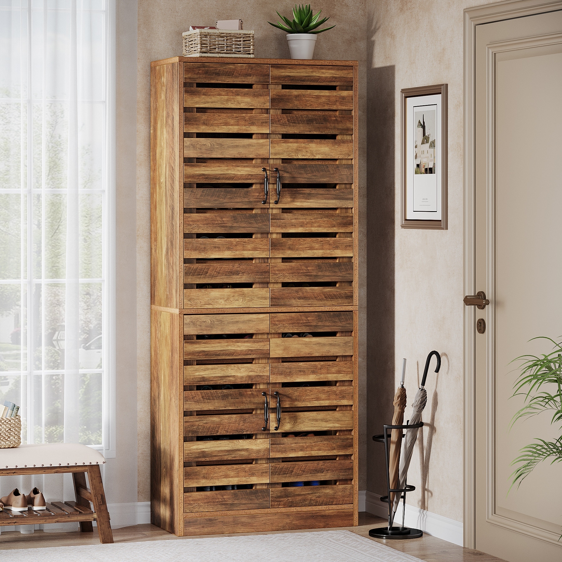 70.8" Shoe Cabinet, 27 Pairs Shoe Cabinet, Vertical Shoe Storage Cabinet for Entryway, Hallway, Closet, Living Room