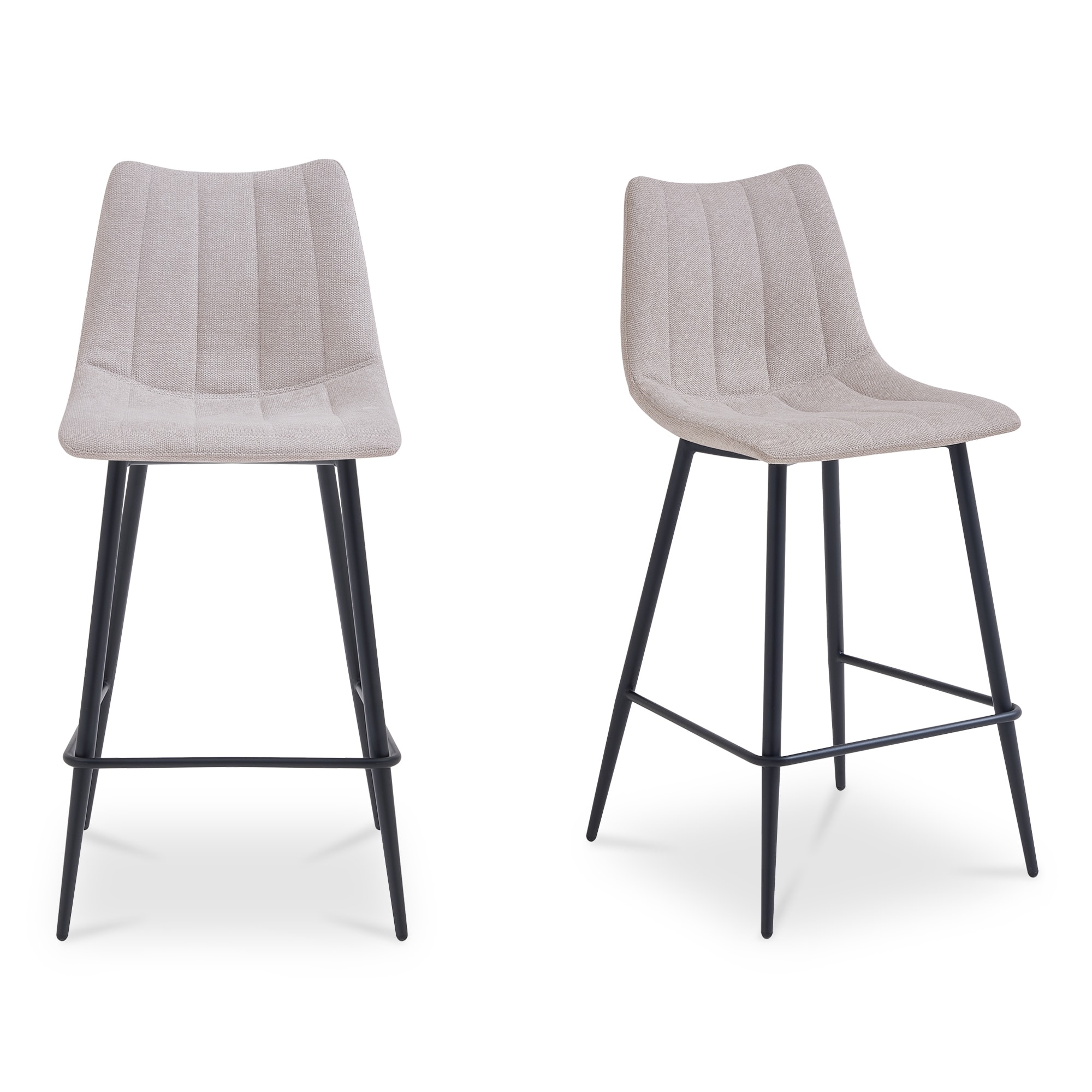 NADAAL STUDIOS Florian Counter Stool, Vertical Stitching and Steel Tapered Legs, Beige