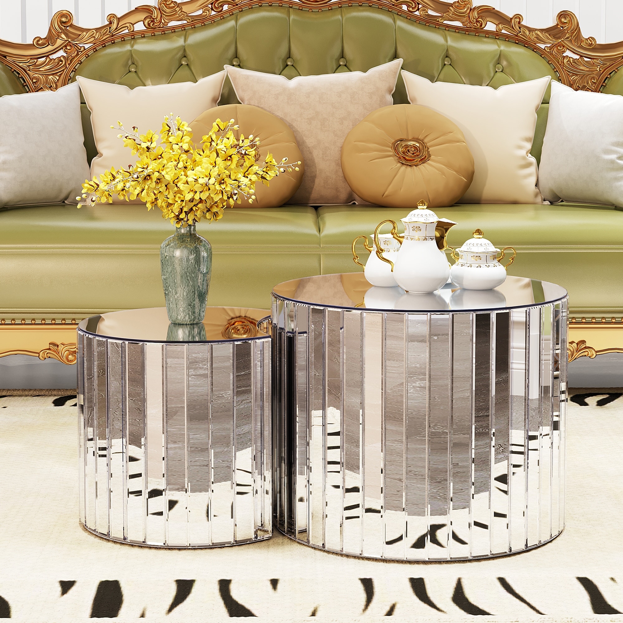 Luxury mirror coffee table - silver modern living room furniture Small coffee table suitable for modern home furniture